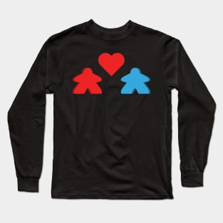 Red And Blue Meeple Couple Board Game Valentine's Day Long Sleeve T-Shirt